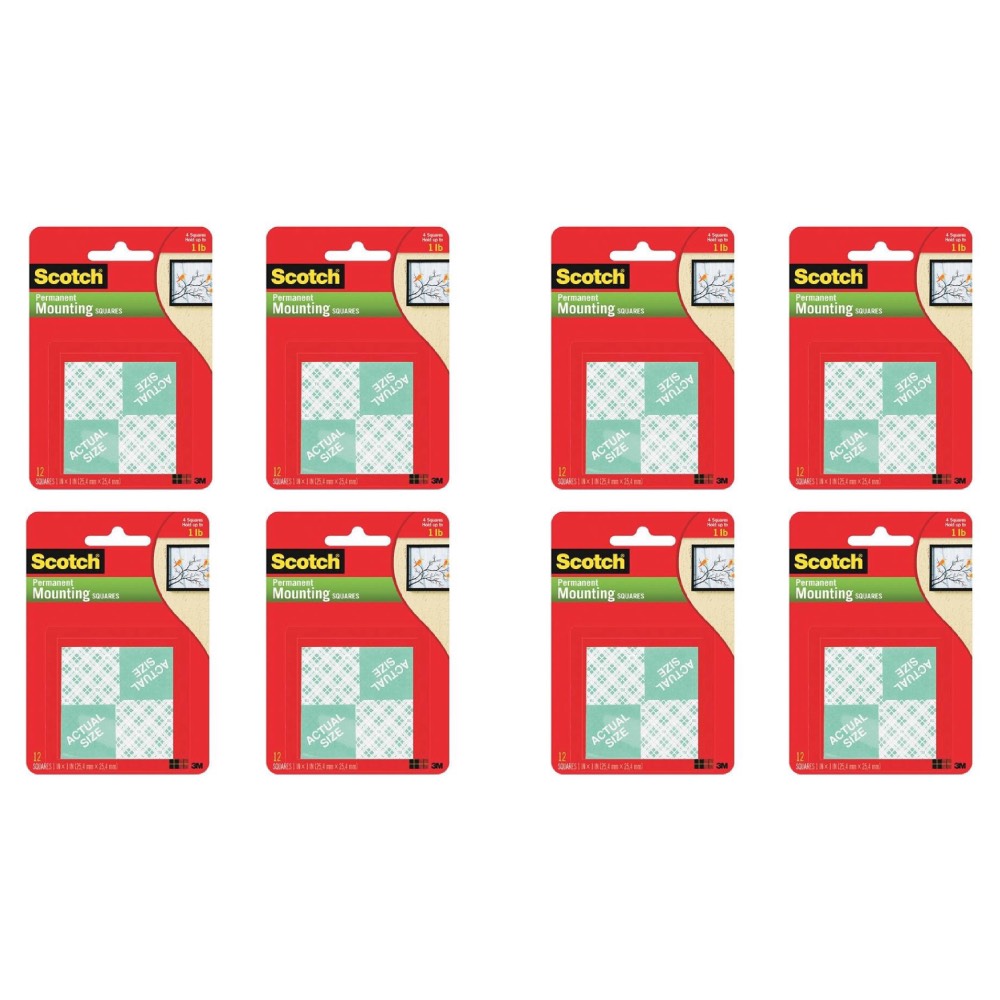 Scotch Indoor Mounting Squares Permanent Adhesive 1 x 1 in White 12