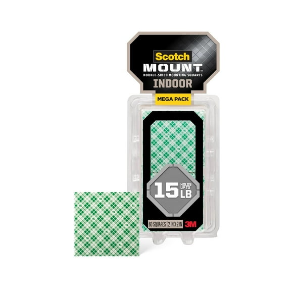 Scotch Indoor Mounting Squares, White, Double Sided Tape, 2 in x 2 in, 60 Squares