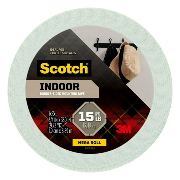 Scotch Indoor Mounting Tape, 0.75 in. x 350 in., White, 1 Roll