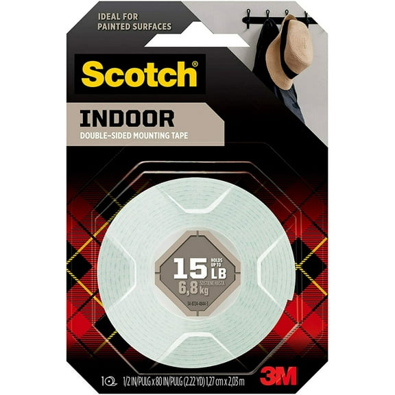 Scotch Indoor Mounting Tape, 1/2-in x 75-in, White, 1-Roll (110S-ESF) Ideal for Painted Surfaces