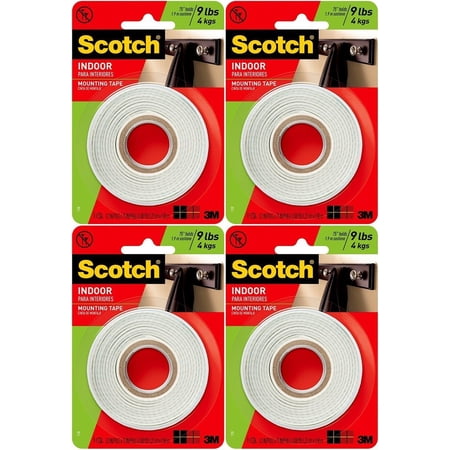 Scotch Indoor Mounting Tape, White, 0.5" x 75" (Pack of 4)