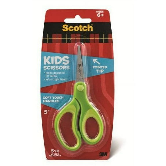 Scotch Kids Pointed Tip Scissors with Soft Touch Green 5 in.