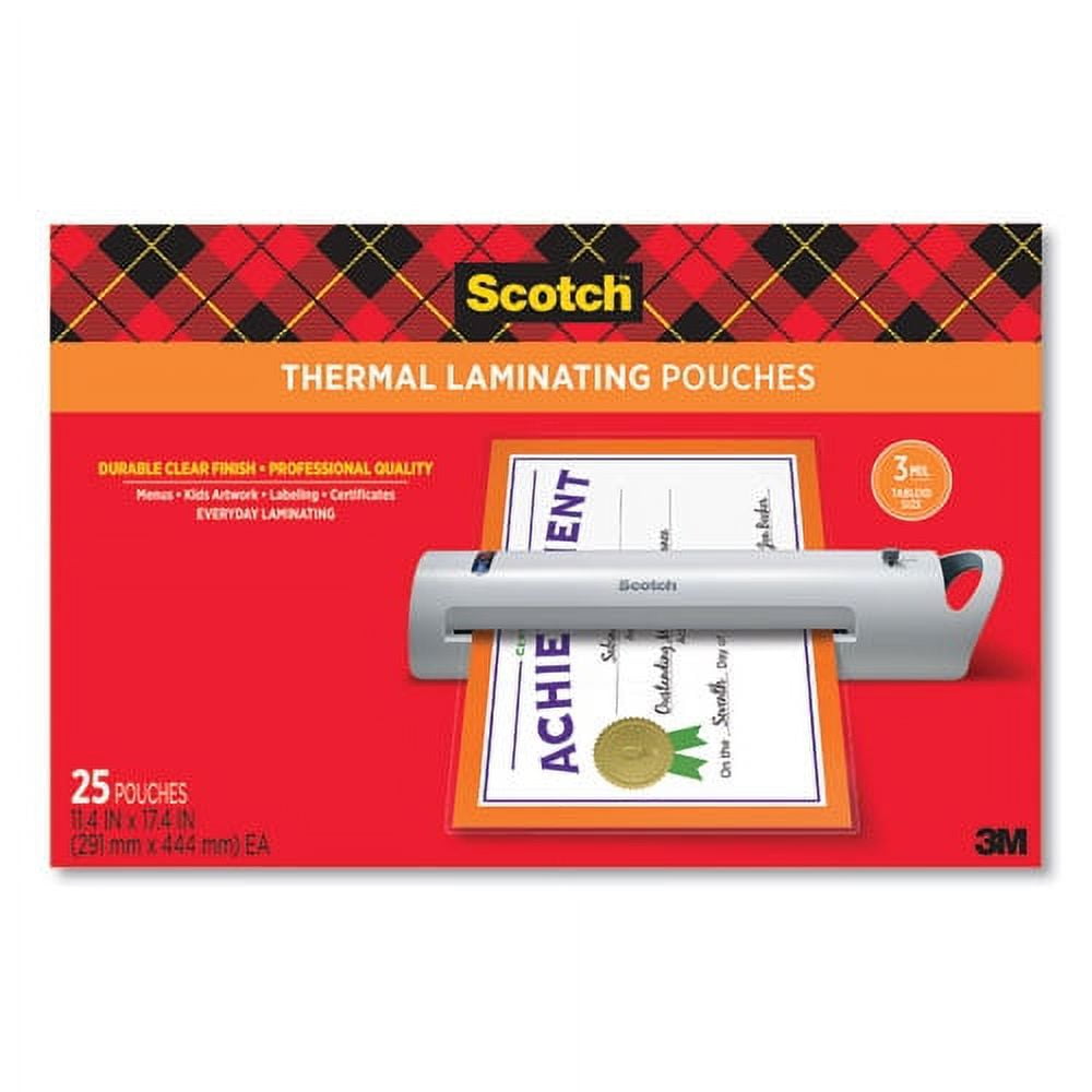 Scotch Laminating Pouches, 3 mil, 11.5" x 17.5", Gloss Clear, 25/Pack, Each