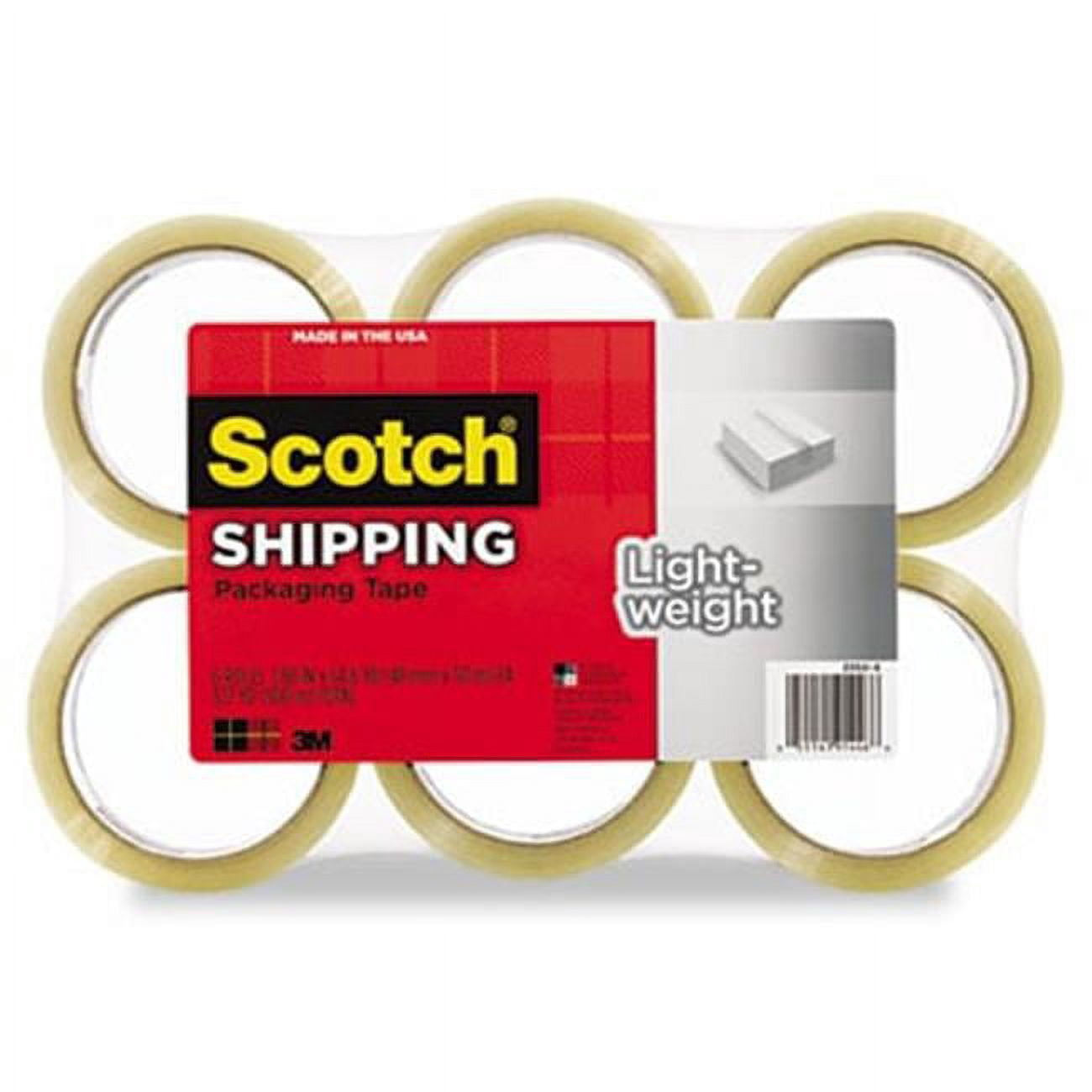 Scotch  Lightweight Shipping Packaging Tape- 1.88'' x 54.6 yds- Clear- 6/Pack