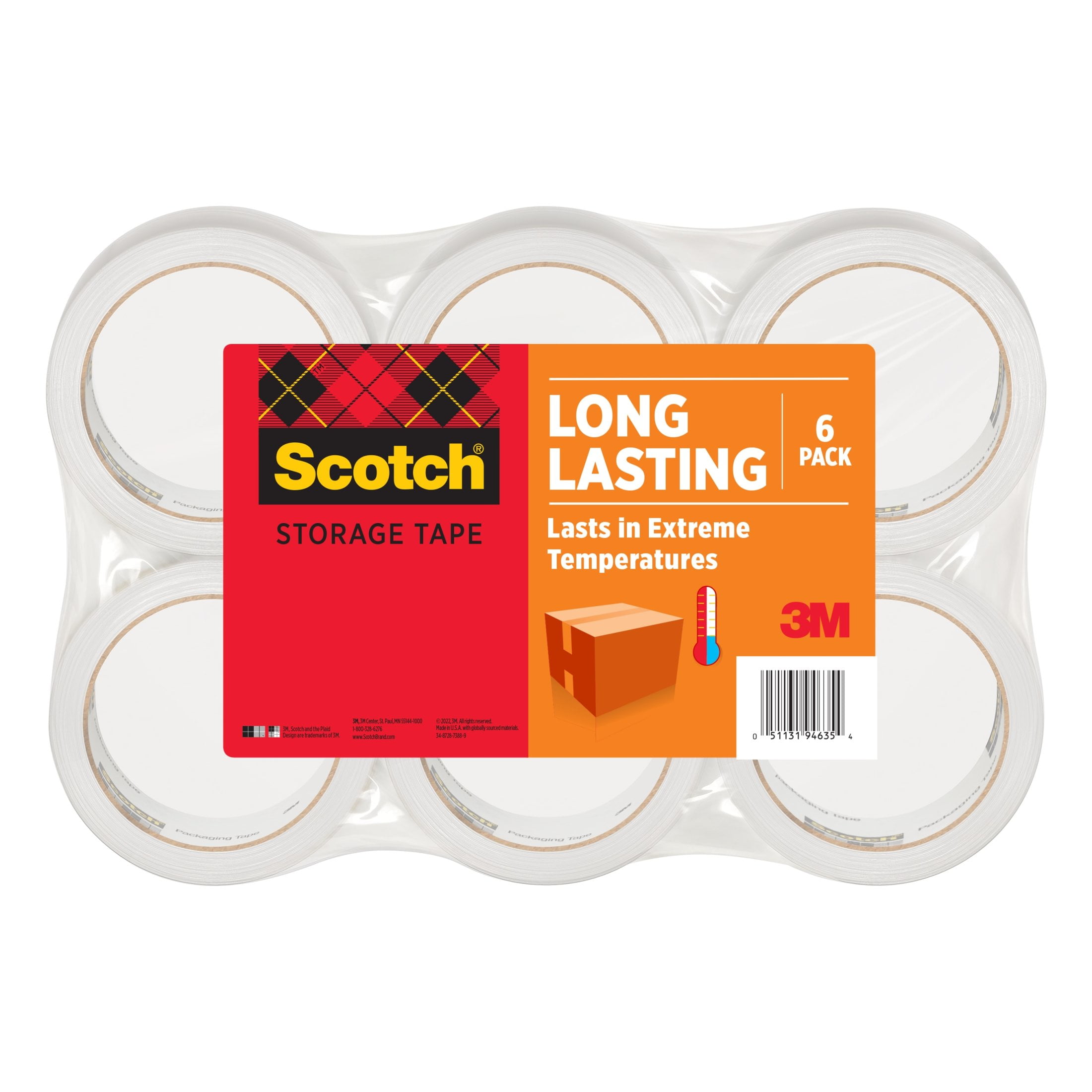 Scotch Long Lasting Storage Packaging Tape, 1.88 in x 54.6 yd, 6 Rolls
