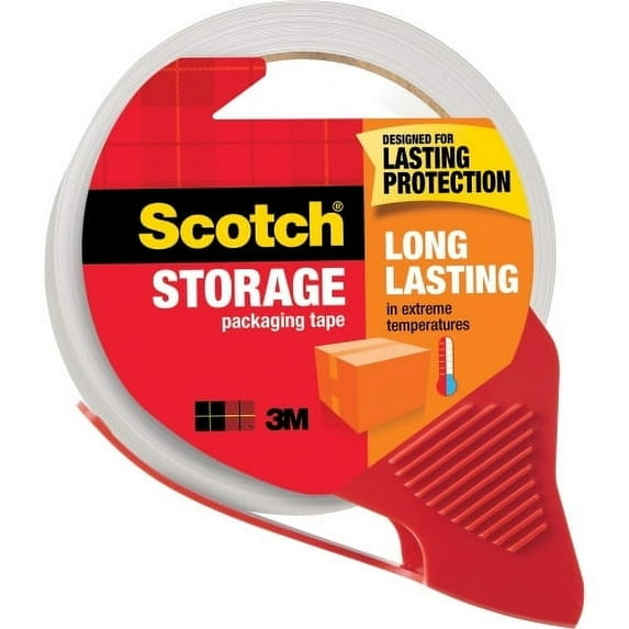 Scotch Long-Lasting Storage/Packaging Tape 38.20 yd Length x 1.88" Width - 2.4 mil Thickness - 3" Core - Acrylic Backing - Dispenser Included - Handheld Dispenser - 1 Roll - Clear