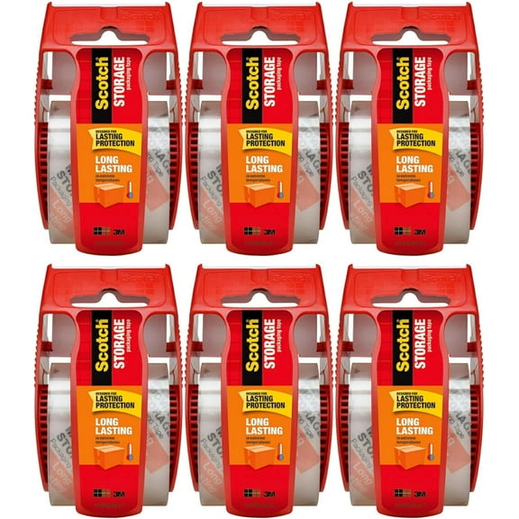 Scotch Long Lasting Storage Packing Tape with Dispenser, 1.88 in x 22.2 yd Roll, Clear  UV Resistant Adhesive for Moving, Shipping and Long-Term Storage (6 Rolls)