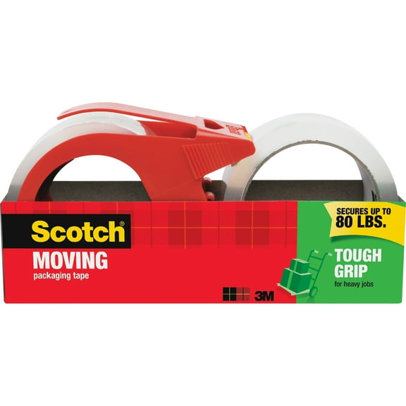 Scotch, MMM350021RD, Tough Grip Moving Packaging Tape, 2 / Pack, Clear