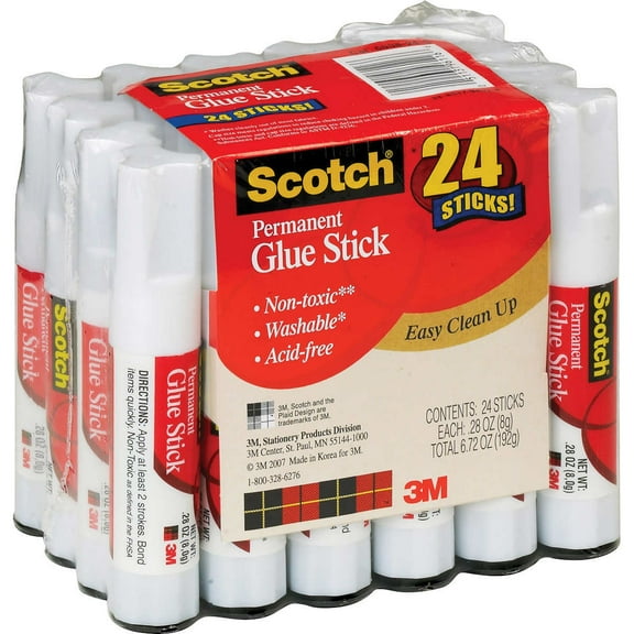 Scotch MMM600824S Permanent Glue Stick (Pack of 24), Clear
