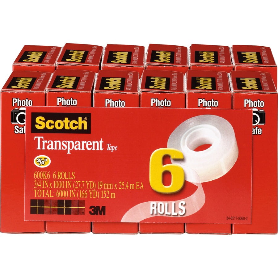 Scotch, MMM600K6BD, Transparent Tape - 3/4"W, 12 / Bundle, Clear