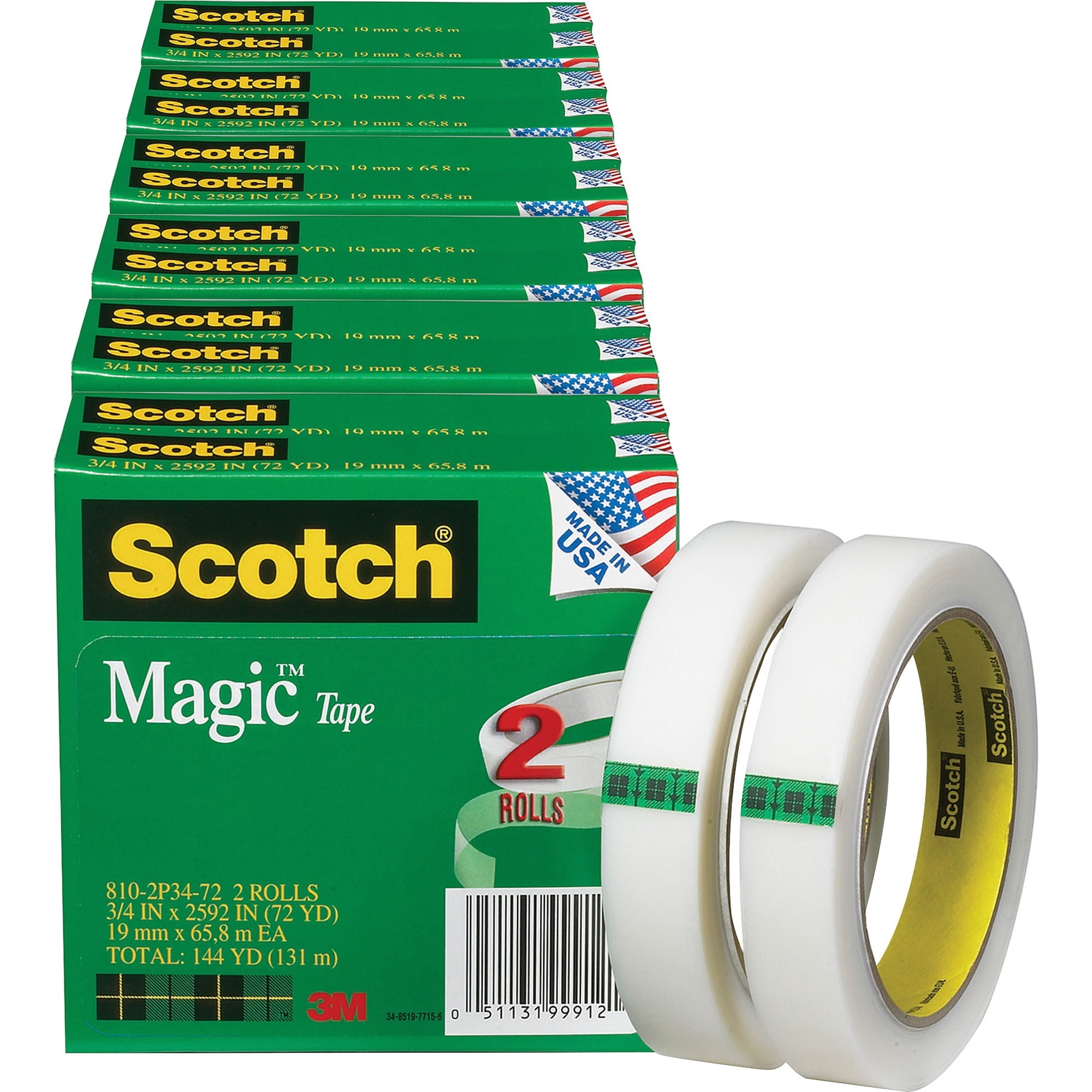 Scotch, MMM8102P3472BD, 3/4"W Magic Tape, 12 / Bundle, Clear