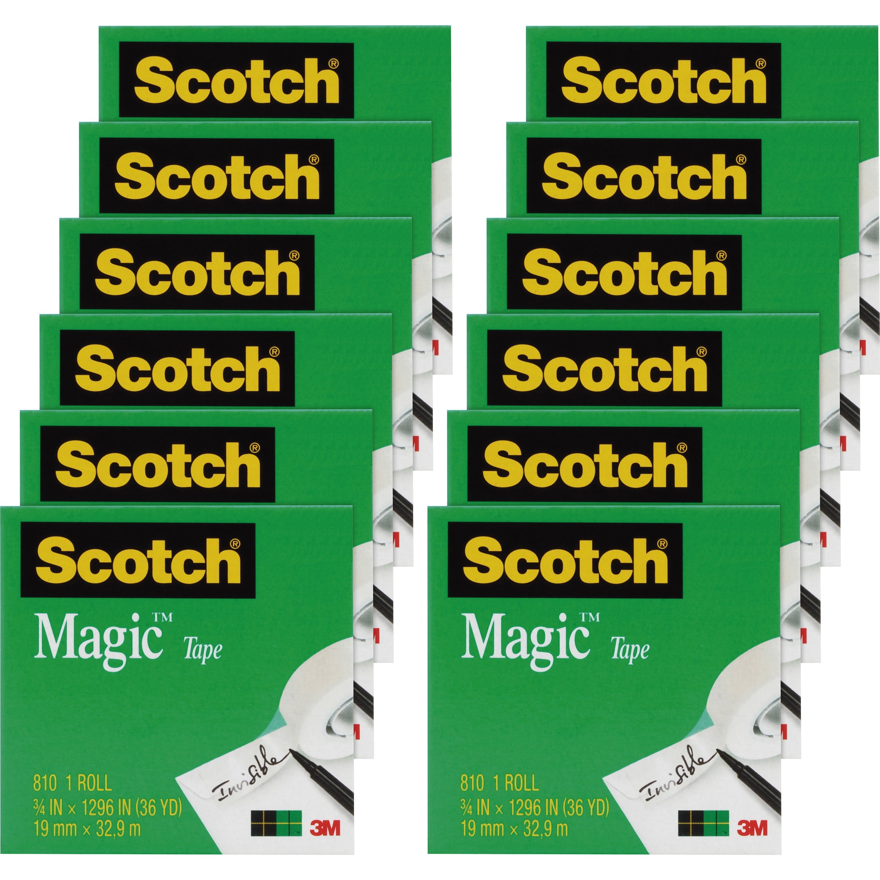 Scotch, MMM810341296PK, 3/4"W Magic Tape, 12 / Pack, Clear
