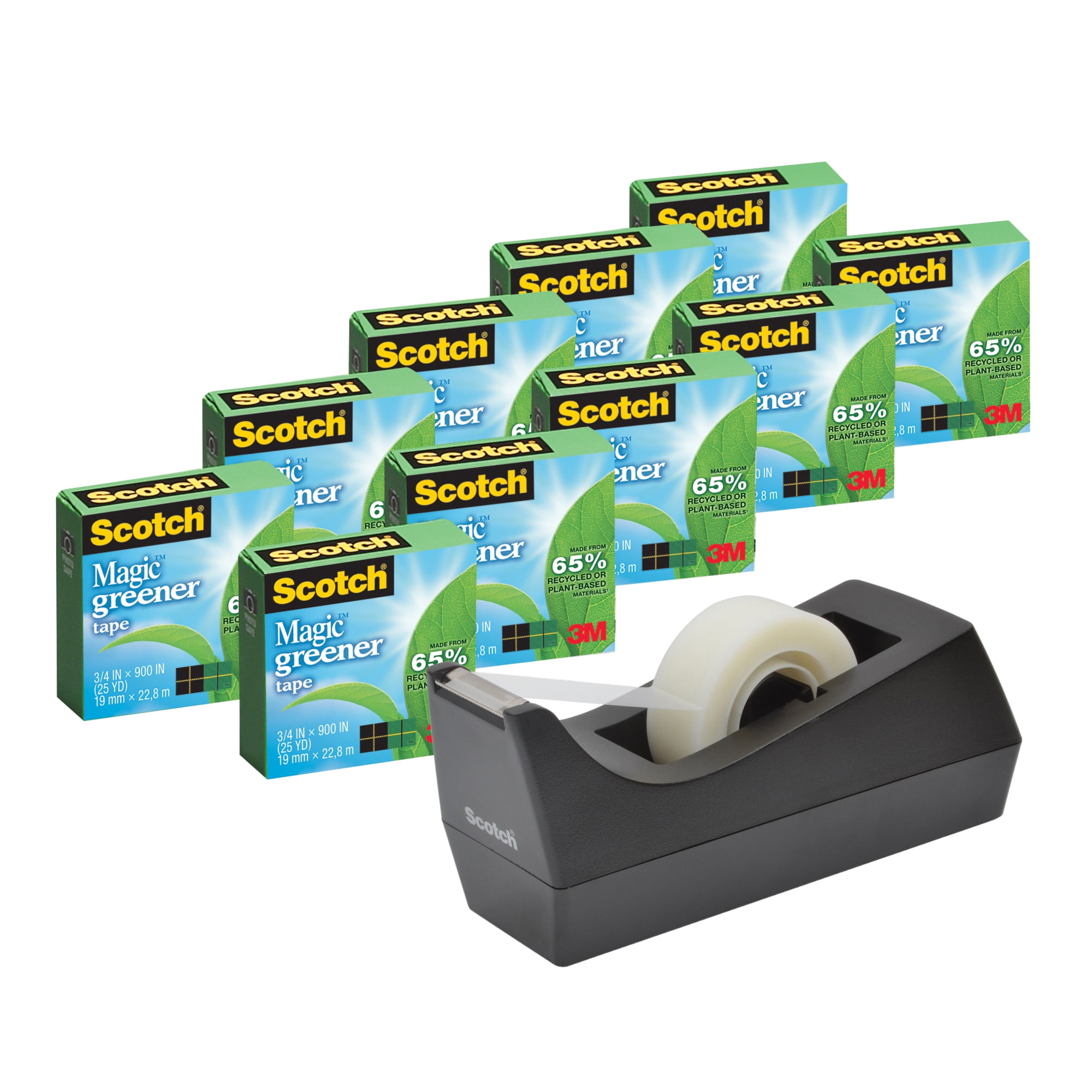 Scotch Magic Greener Invisible Tape, With C38 Dispenser, 3/4" x 900", Pack Of 10 Rolls