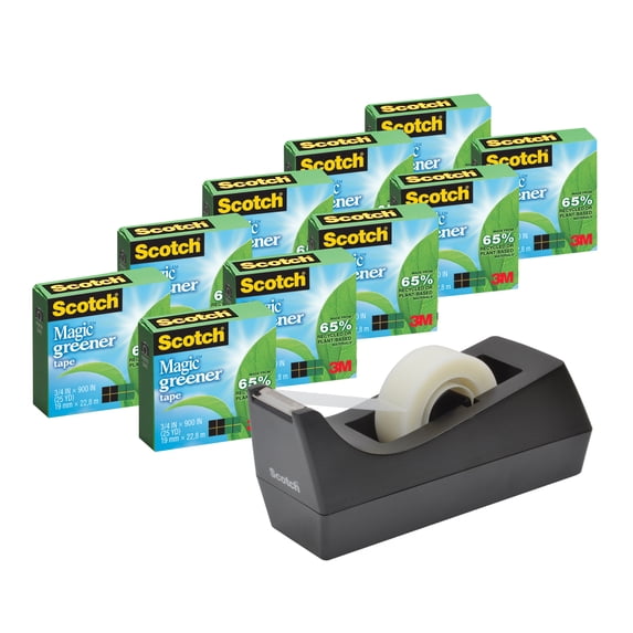 Scotch® Magic™ Greener Invisible Tape, With C38 Dispenser, 3/4" x 900", Pack Of 10 Rolls