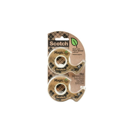 Scotch Magic Plant Based Greener Tape Dispensers, Clear, 0.75 in. x 550 in., 2 Dispensers