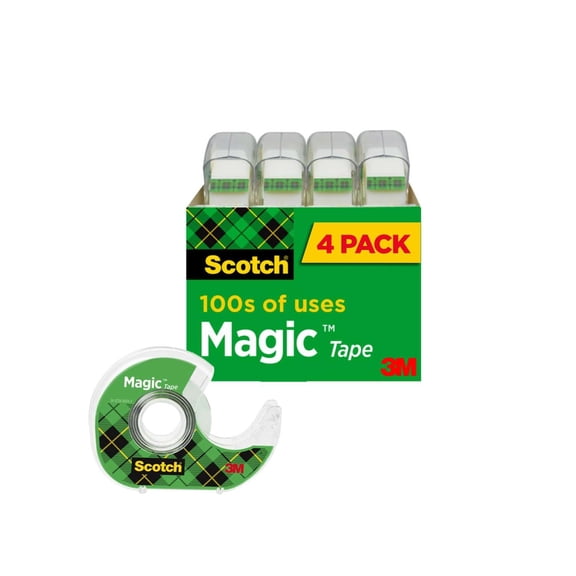 Scotch Magic Tape Dispensers, Clear, Matte, 3/4 in. x 500 in., 4 Dispensers