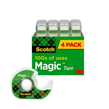 Scotch Magic Tape Dispensers, Clear, Matte, 3/4 in. x 500 in., 4 Dispensers