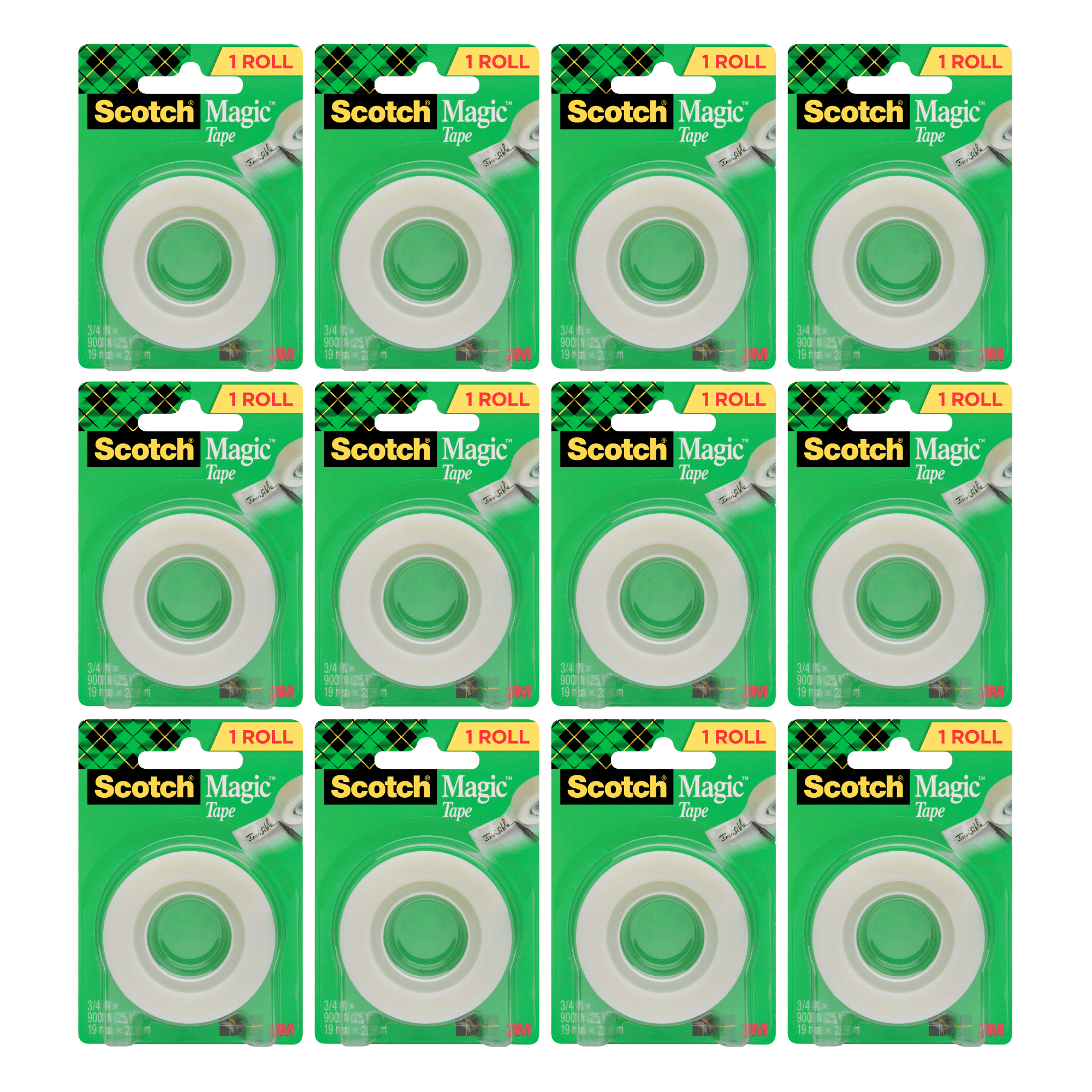Scotch Magic Tape Rolls [Invisible Matte Finish]: 3/4 in. x 1000 in. (Translucent) [12-pack]