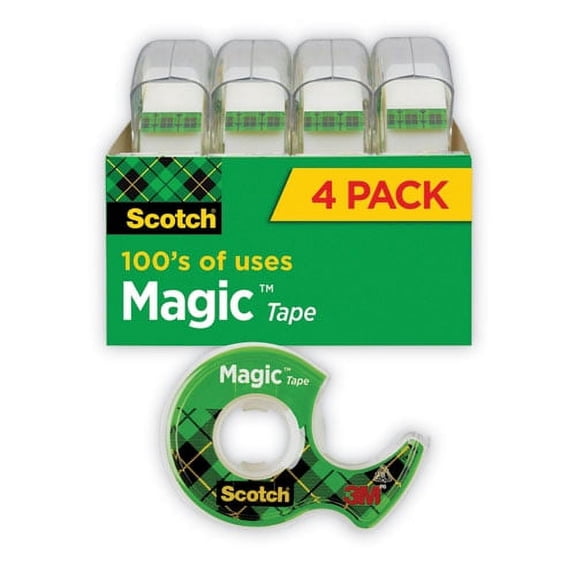 Scotch Magic Tape in Handheld Dispenser, 1" Core, 0.75" x 25 ft, Clear, 4/Pack