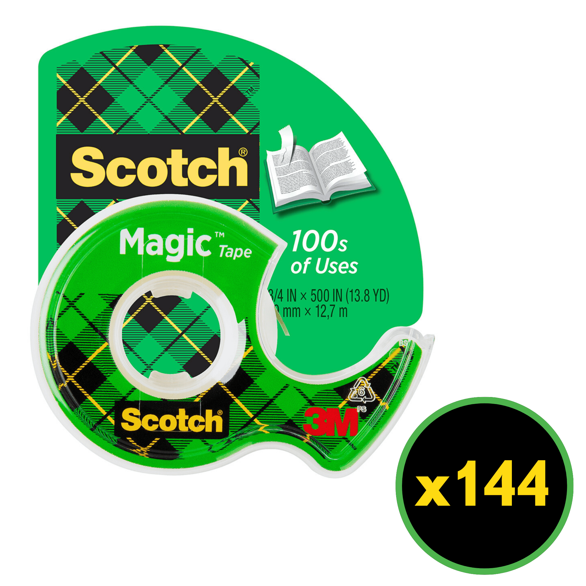 Scotch Magic Tape on Dispenser [Invisible Matte Finish]: 3/4 in. x 500 in. (Translucent) [144-pack]