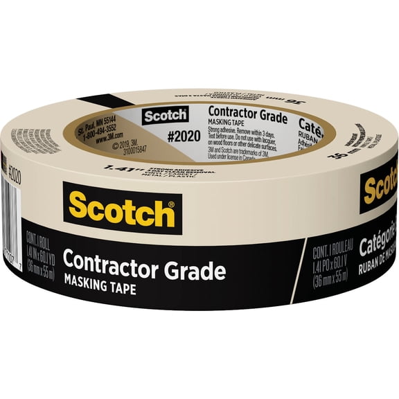Scotch Masking Tape Heavy Duty Contractor Grade - 1.88 In x 60 Yd - 24 Rolls  Residential Use, Standard Application