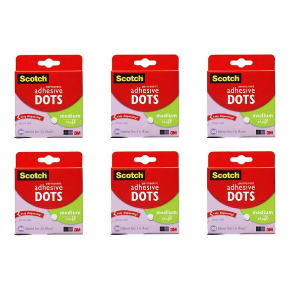 Scotch Medium Adhesive Dots 010-300M Craft Photo Easy Dispensing Clear, 6 Packs
