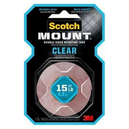 3M Clear Scotch-Mount Double-Sided Mounting Tape, Strips & Squares: 1 in x 125 in. (Clear)