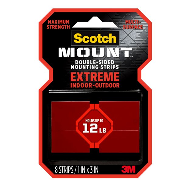 ScotchMount Extreme DoubleSided Mounting Strips, Black, Plastic, 1 in x 3 in, 8 Strips