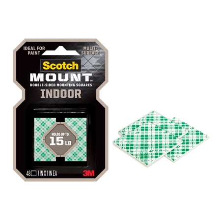 Scotch-Mount Indoor Double-Sided Mounting Squares, 48 1 inch Squares