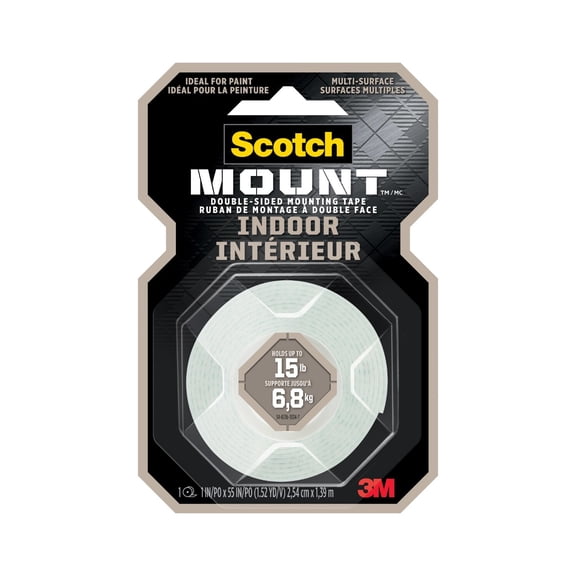 Scotch-Mount Indoor Double-Sided Mounting Tape, 1 in x 55 in, 1 Roll