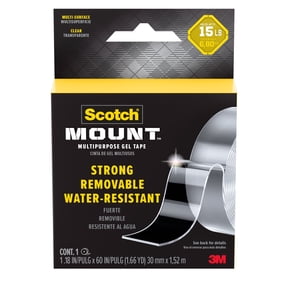Scotch-Mount Multipurpose Gel Tape, Clear, 1.18 in x 60 in, Holds 15 lbs, 1 Pack