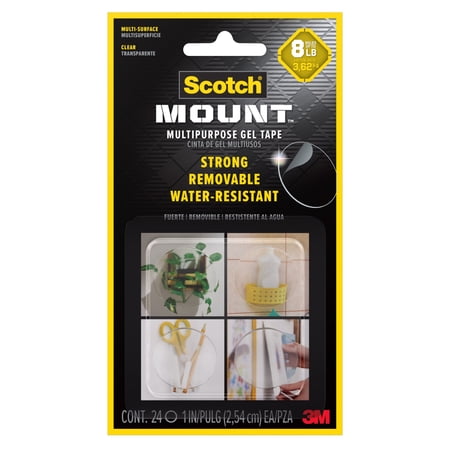 Scotch-Mount Multipurpose Gel Tape, Double Sided Circles, Holds 8 lbs, 1 in, Clear, 24 Pack