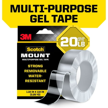 Scotch-Mount Multipurpose Gel Tape, Clear, 1.18 in x 118 in, Holds 20 lbs, 1 Pack