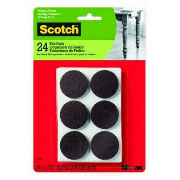 Scotch Mounting, Fastening and Surface Protection Felt Pads Round, 1.5 in. Diameter, 24 pcs Brown