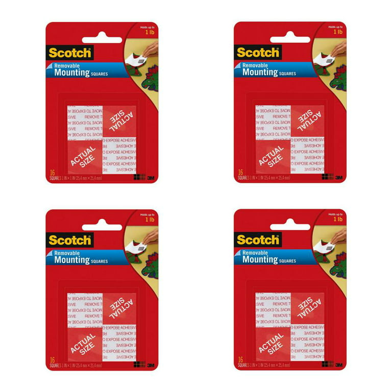 Scotch Mounting Tape Squares 3M 108 Removable 16 Double-Sided Adhesive Foam  Gray, 4 Pack