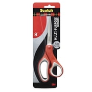 Scotch Multi-Purpose Stainless Steel Scissors, 8", Sharp Edge, Red & Grey