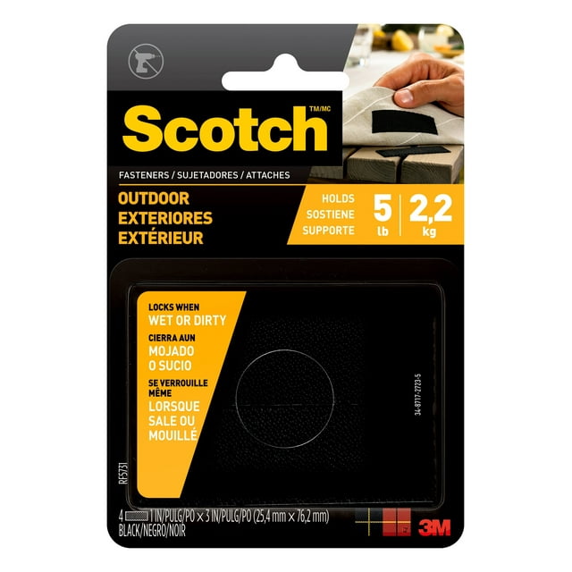 Scotch Outdoor Fasteners, 1 in. x 3 in., Black, 2 Sets/Pack