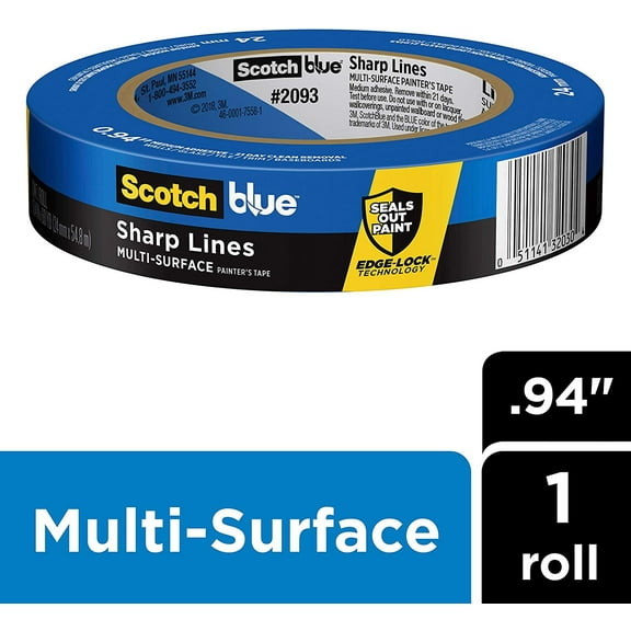 Scotch Painter's Tape 2093EL-24E ScotchBlue TRIM + BASEBOARDS Painter's Tape, 0.94-Inch x 60-Yard, 1 Roll, Width, Blue