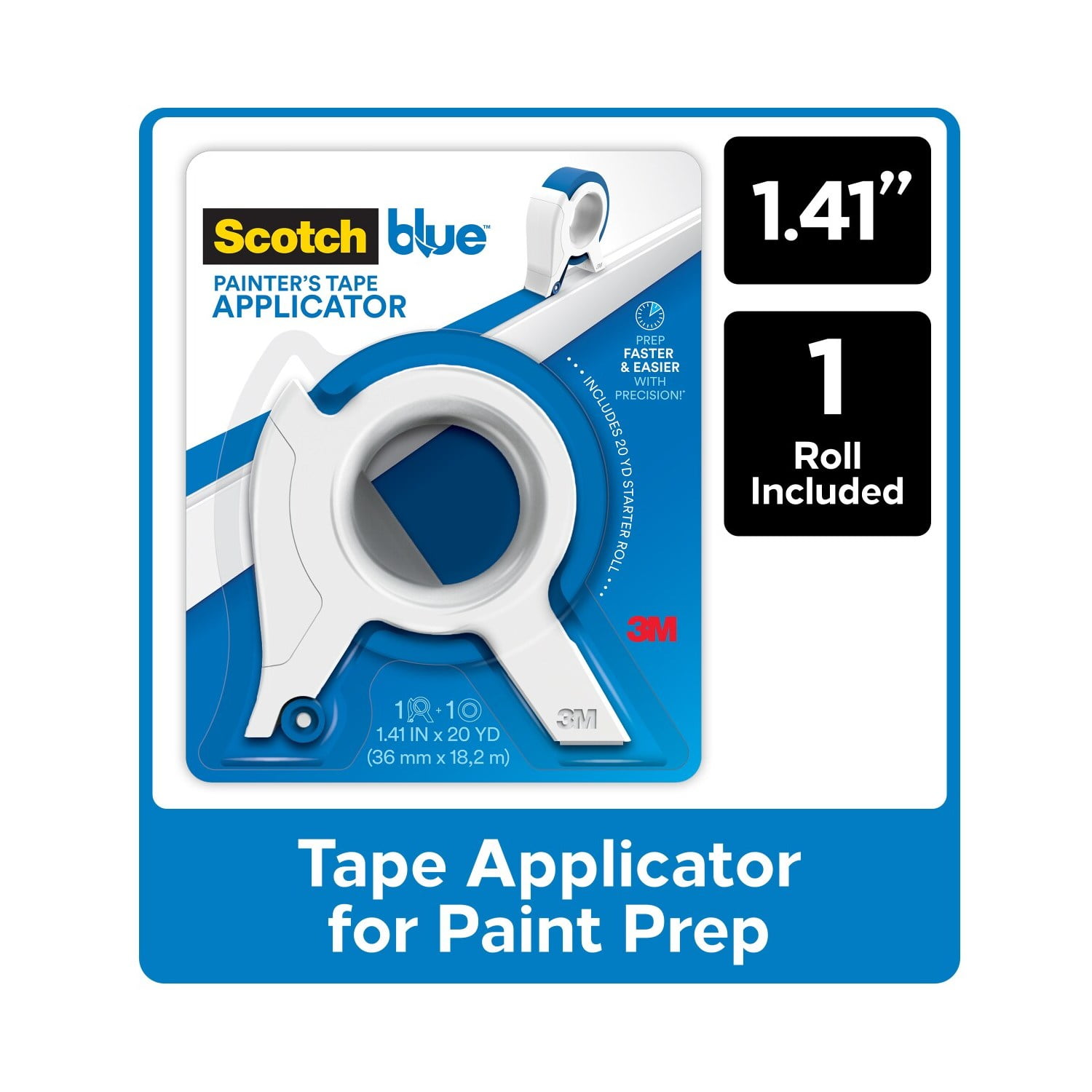 SCOTCHBLUE Scotch Painter's Tape Applicator, White, Includes 1.41 in x 20 Yds Blue Roll