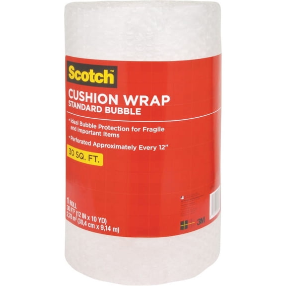 Scotch Perforated Cushion Wrap - 12" Width x 30 ft Length - Perforated, Lightweight, Recyclable, Non-scratching, Easy Tear - Polyethylene, Nylon - Cle | Bundle of 2 Rolls
