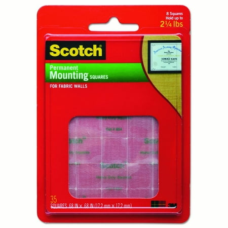 Scotch Permanent Heavy-Duty Mounting Squares for Fabric Walls, 7/10" x 17/25", 24 Ct