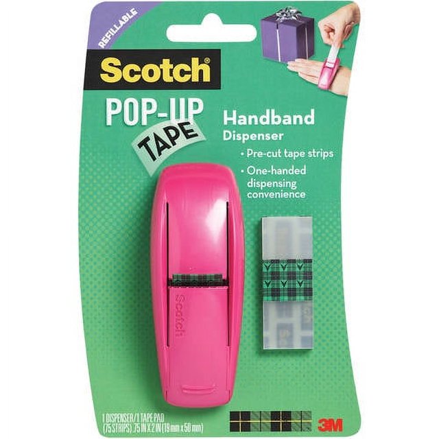 Scotch PopUp Tape, Handband Dispenser, 3 Refills with 75 Strips each