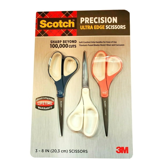 Scotch Precision Titanium Fused Scissors, 8", Assorted, 3 Count, 3 Pack