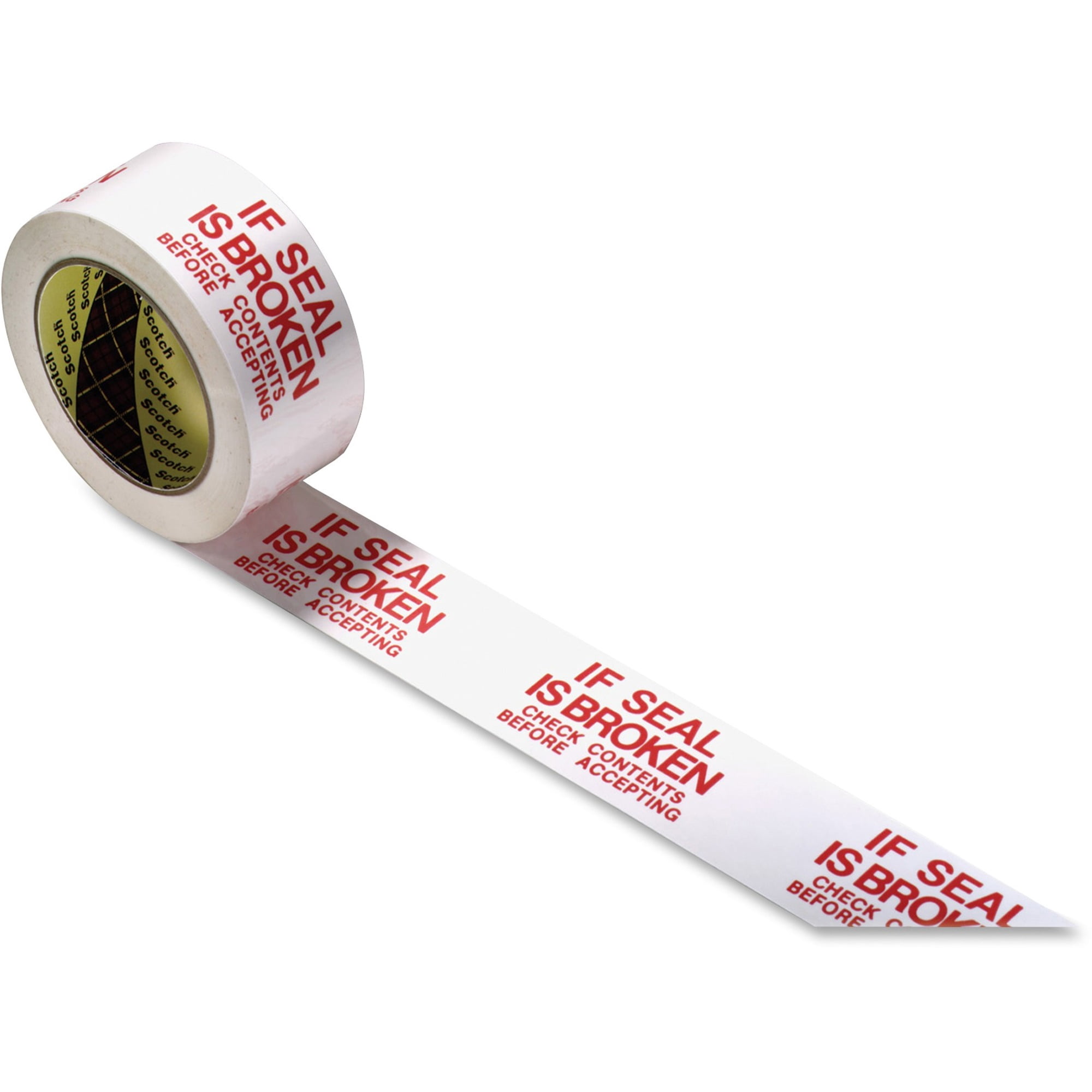Scotch Preprinted Message Seal Broken Tape - 109.36 Yd Length X 1.88" Width - 1.9" Thickness - 4.48" Dia - 3" Core - Polypropylene Film Backing - 36 / Carton - White