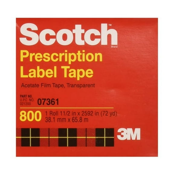 Scotch Prescription Label Tape 800 Clear, 1 1/2 in x 72 yd