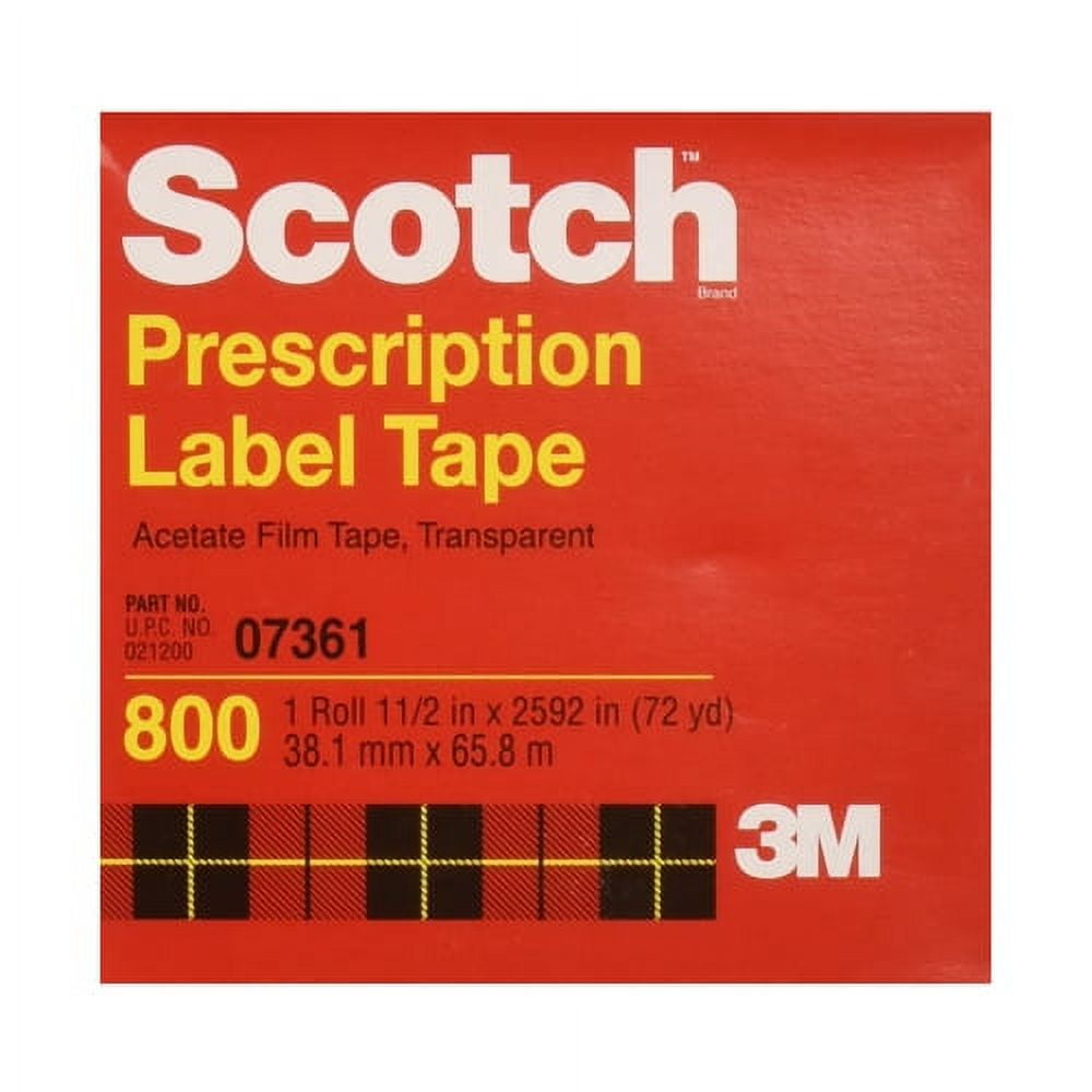 Scotch Prescription Label Tape, Acetate Film Tape, Transparent 800, 1 ? In by 2 1/2 In, 1 Ea, 6 Pack