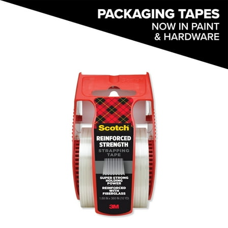 Scotch Reinforced Strength Shipping Strapping Tape, Clear, 1.88 in. x 360 in., 1 Dispenser