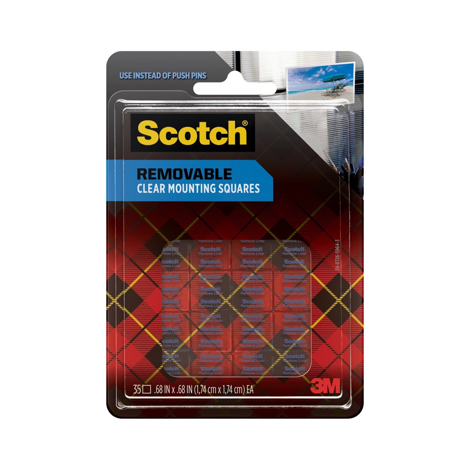 Scotch Removable Clear Mounting Squares, .68" x .68" Squares, 35 Total