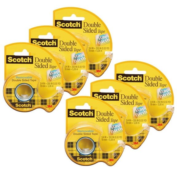 Scotch Removable Double Sided Tape, 3/4" x 200", 6 Rolls