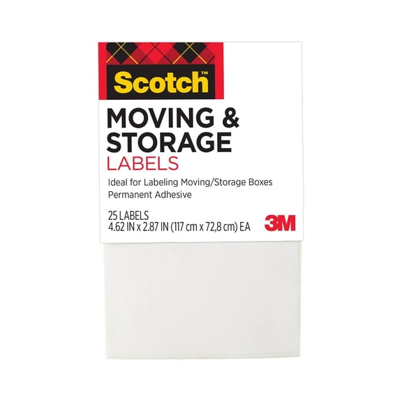 Scotch Removable Storage Labels, For Moving Boxes, Containers, Permanent Self-Stick, 4.62 in x 2.87 in, 25 Total